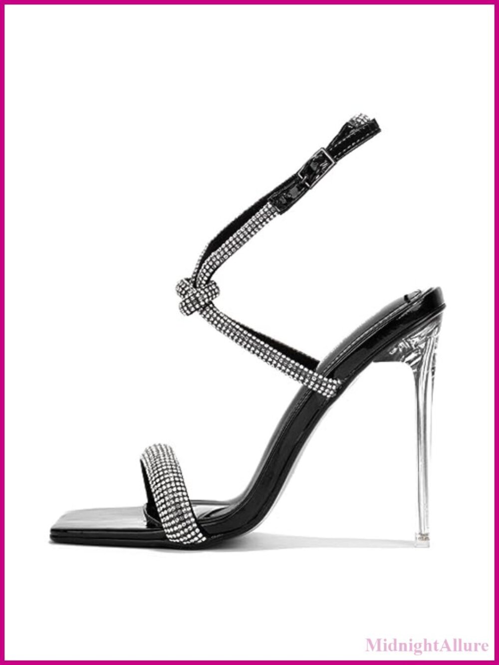Rhinestone Stiletto Heel Sandals Square Open Toe Ankle Strap High Heels